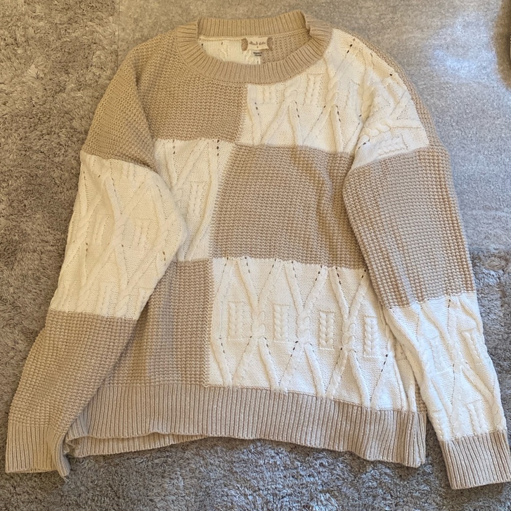Altared State beige and white checkered sweater